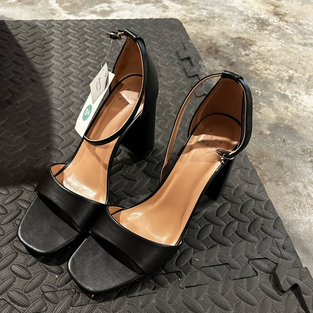 A New Day Black Ankle Strap Block Heels